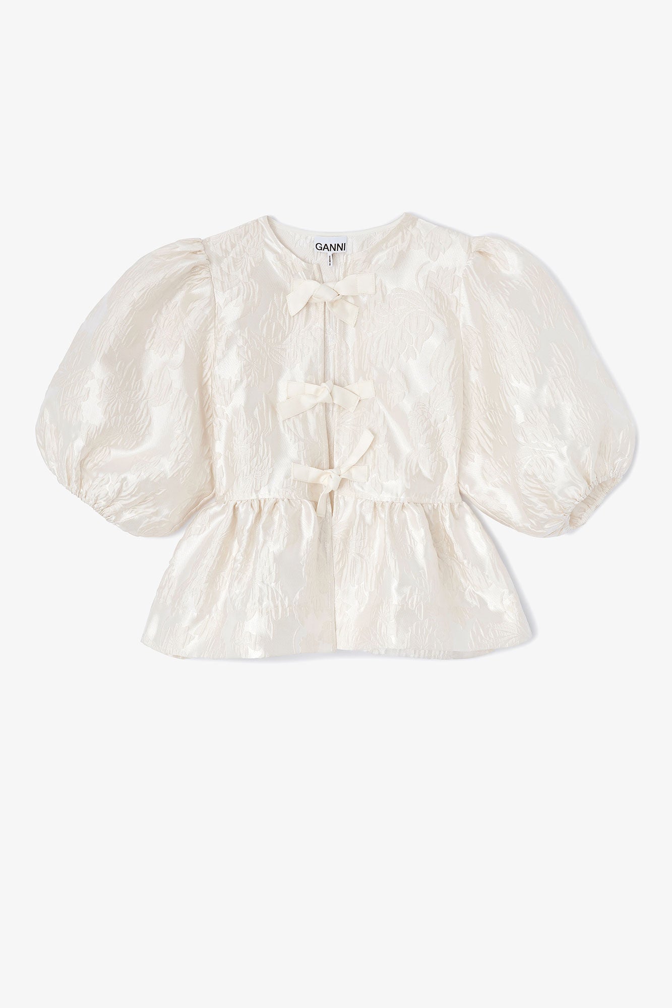 Satin Cloque Peplum Blouse in Egret main image 0