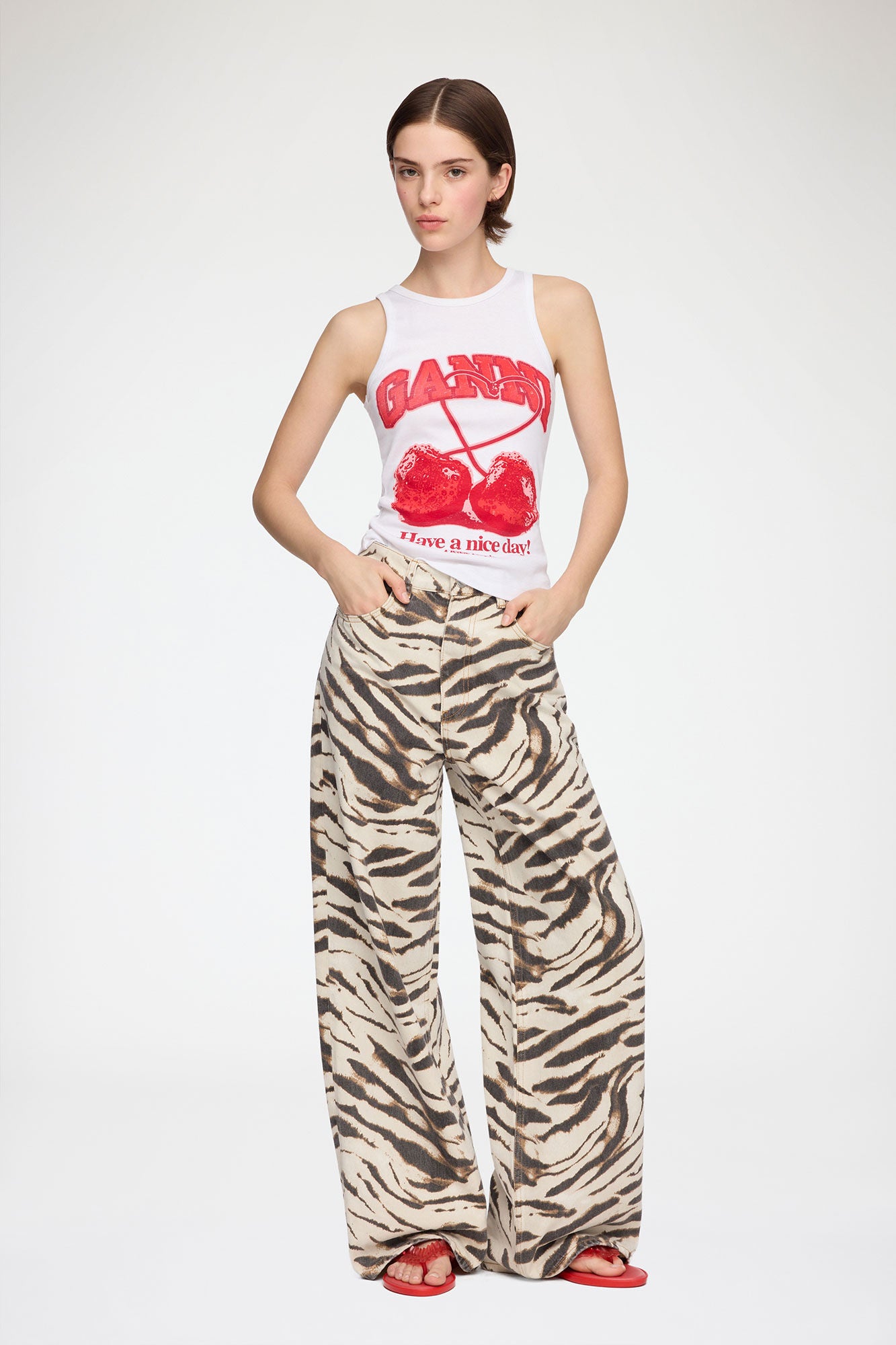 Compact rib jersey tank cherry