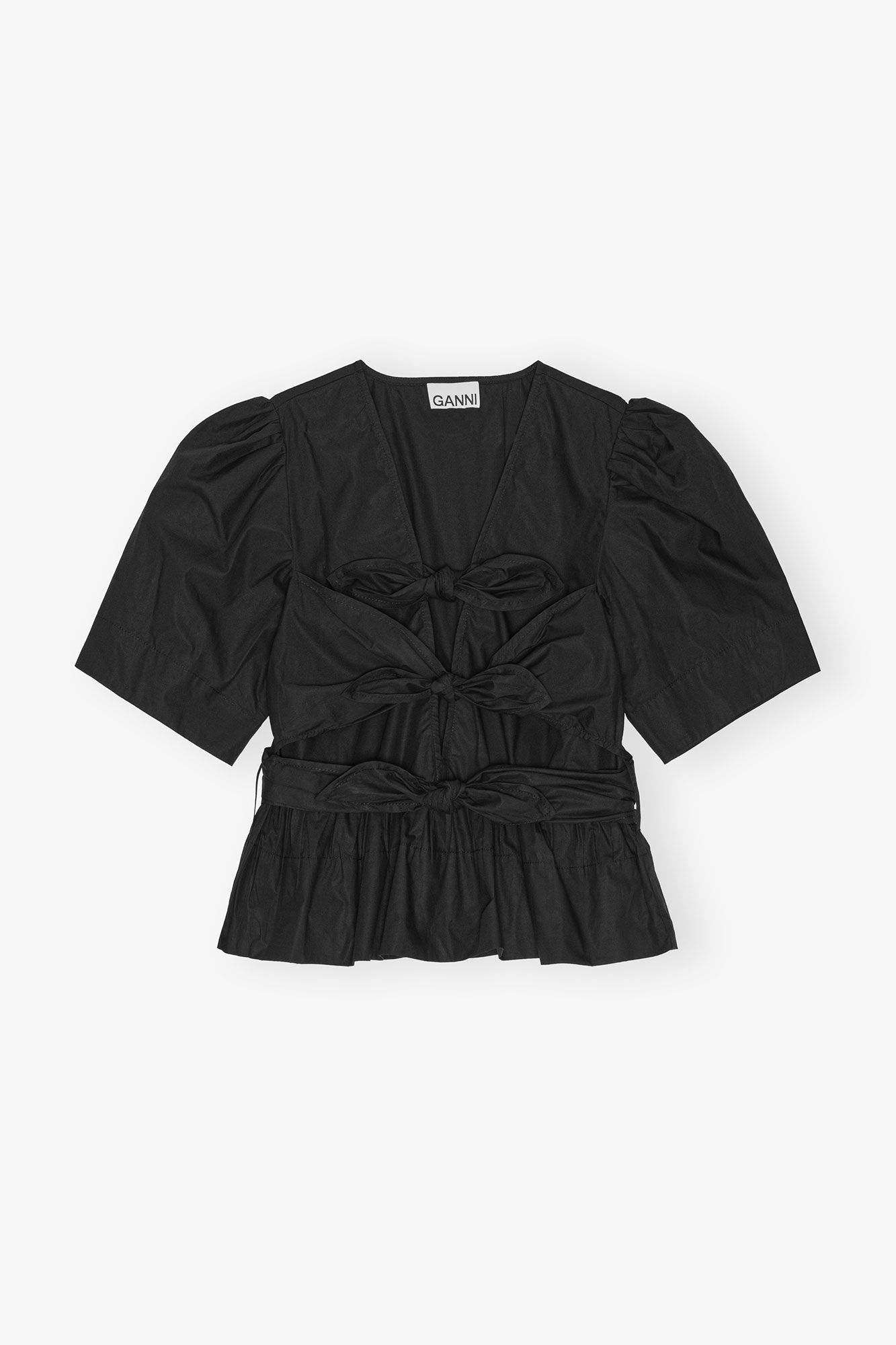 Washed Stretch Cotton Tie Strap Blouse