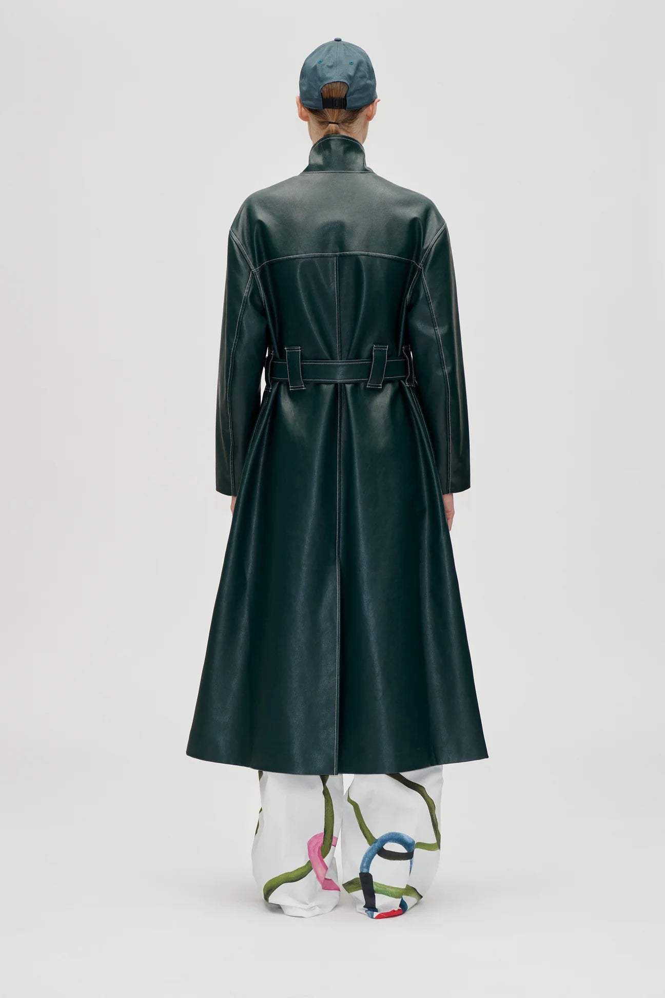 Heavy Weight Faux Leather, Dropped Shoulder High Collar Coat