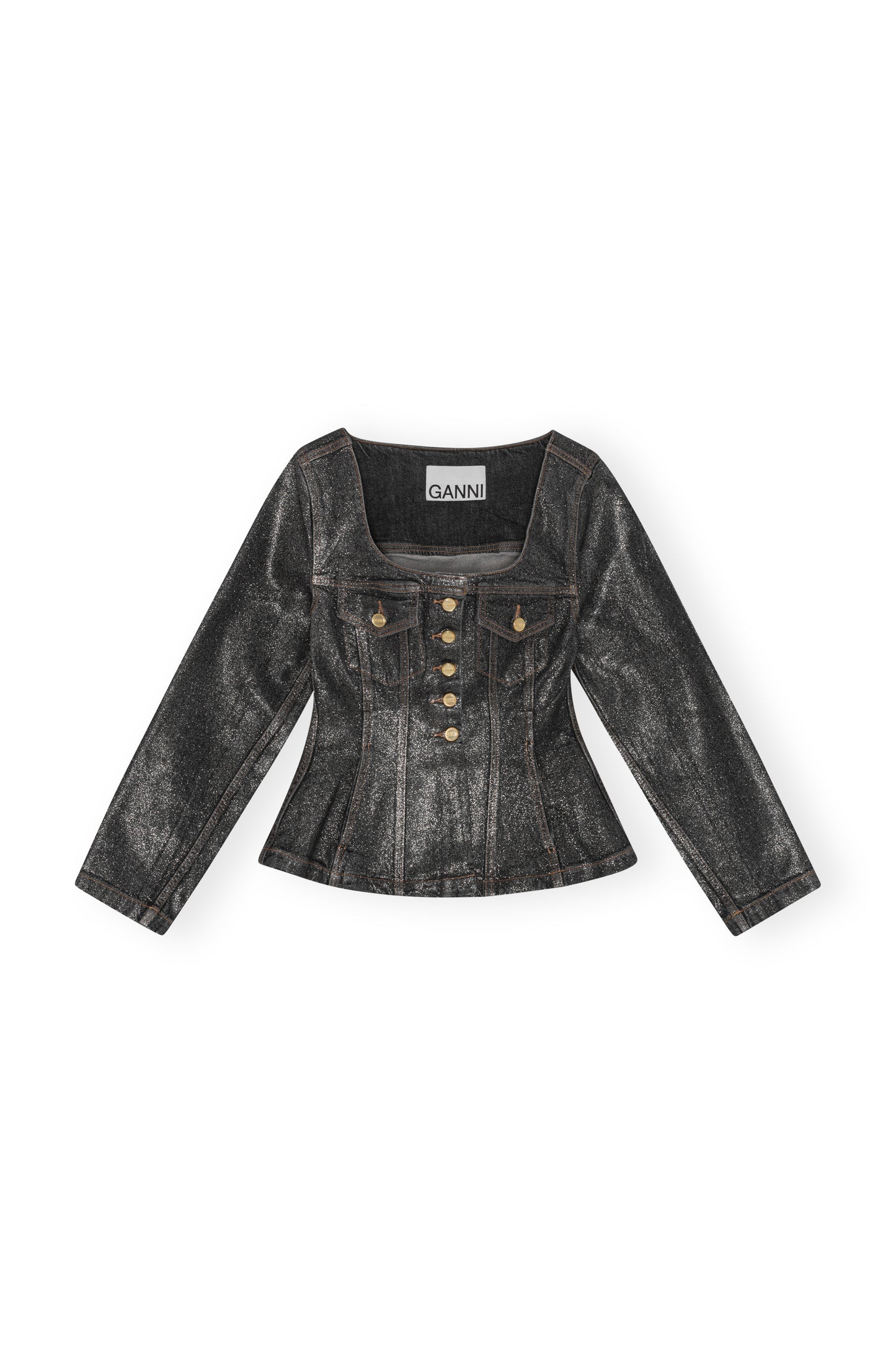 Shimmery Foil Denim Fitted Blazer