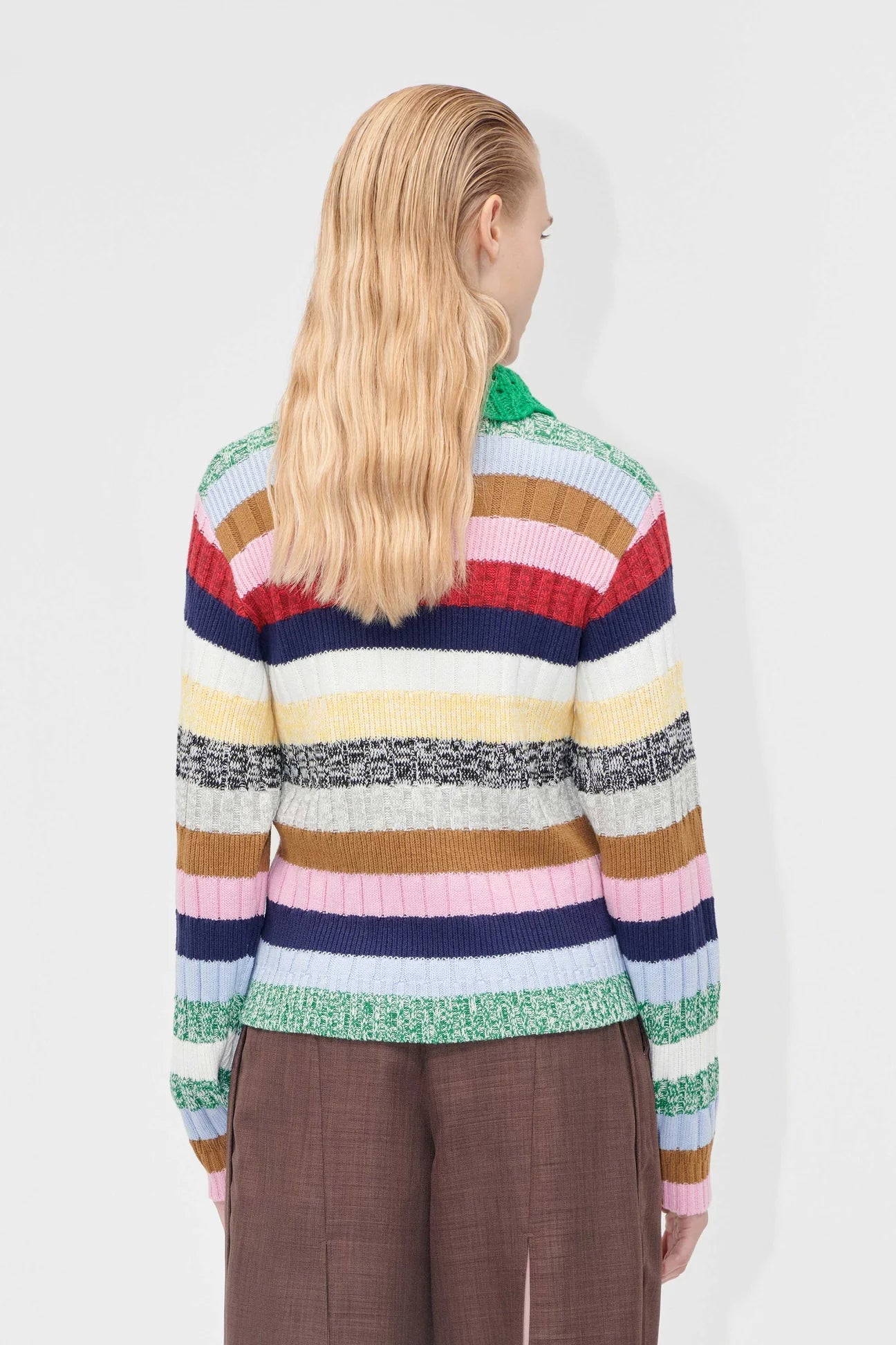 Mix Stripe Polo Collar Sweater