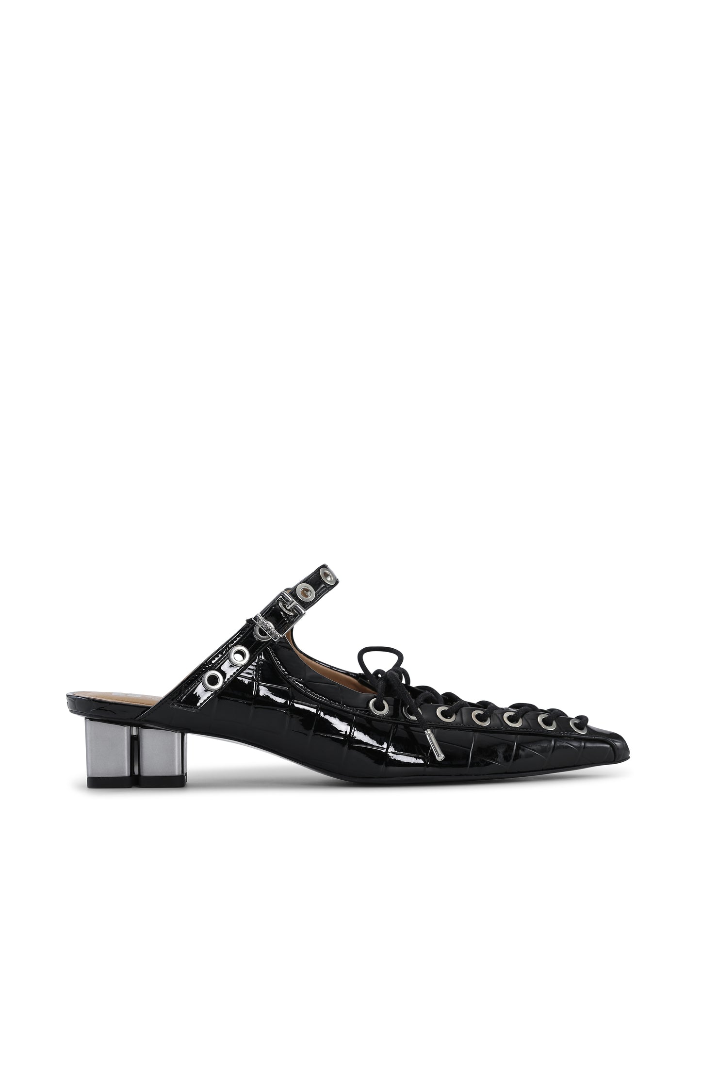 Eyelets Lace Up Mule Shiny Croco