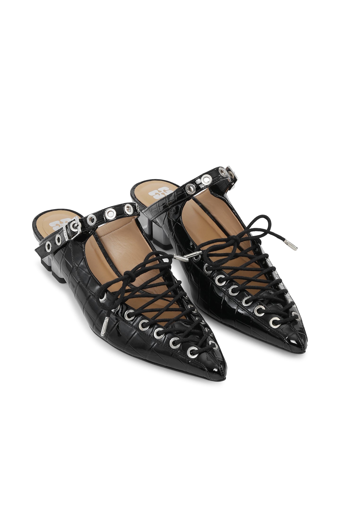 Eyelets Lace Up Mule Shiny Croco