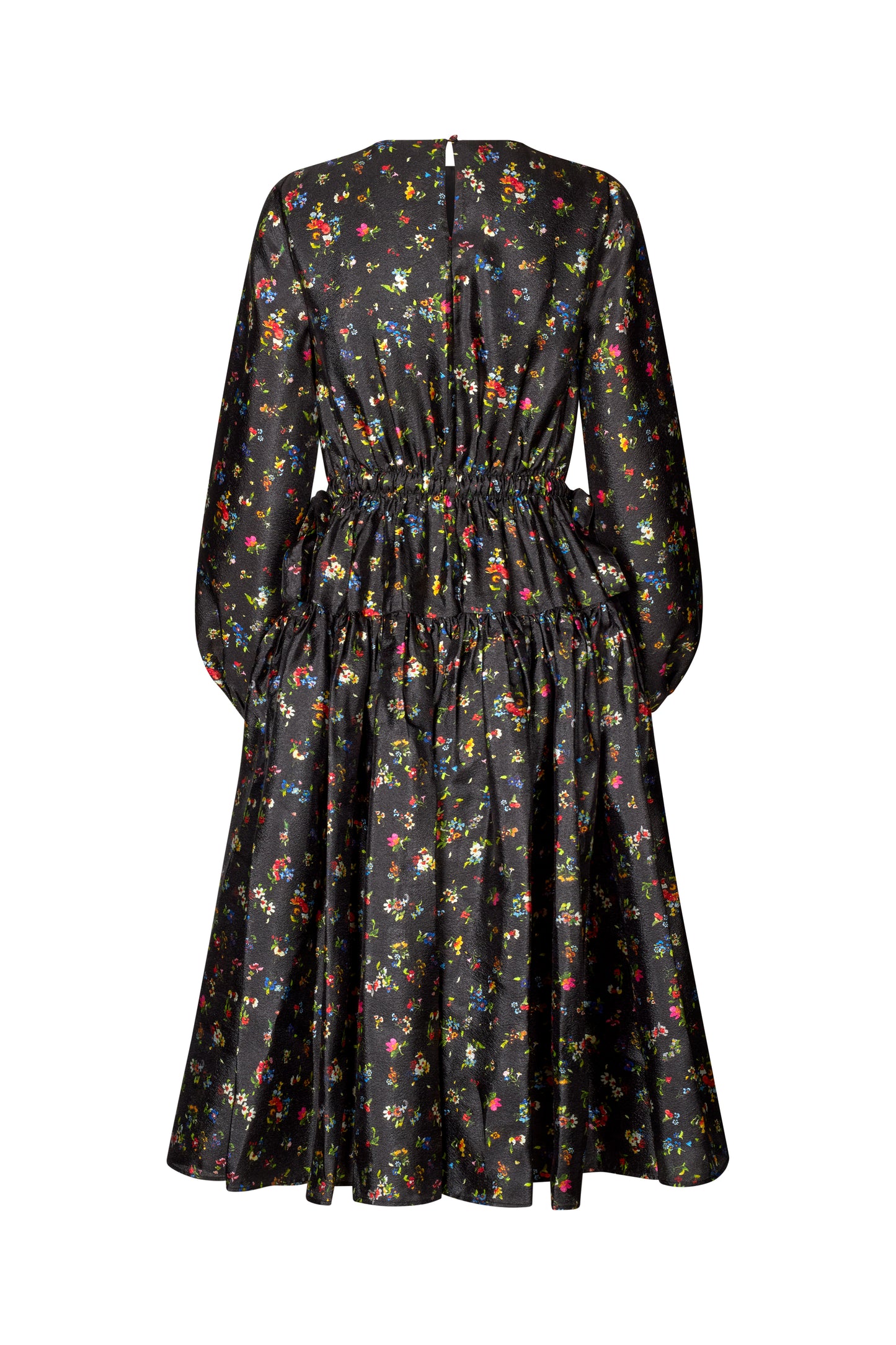 Flat Textured Poly, Waist Tie Ruffle Midi Dress