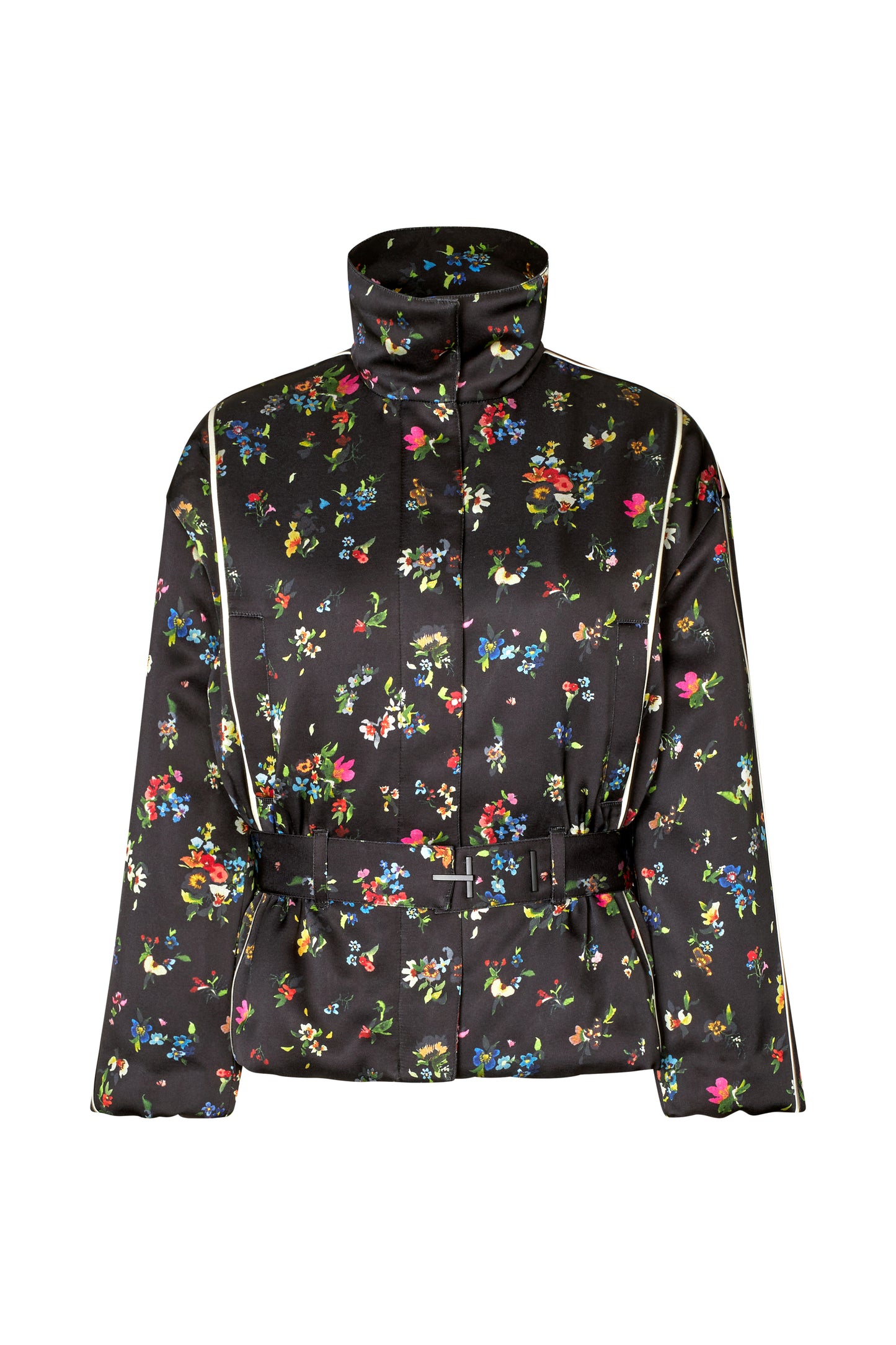 Satin Ruffle, Cinched Aviator Bomber Jacket