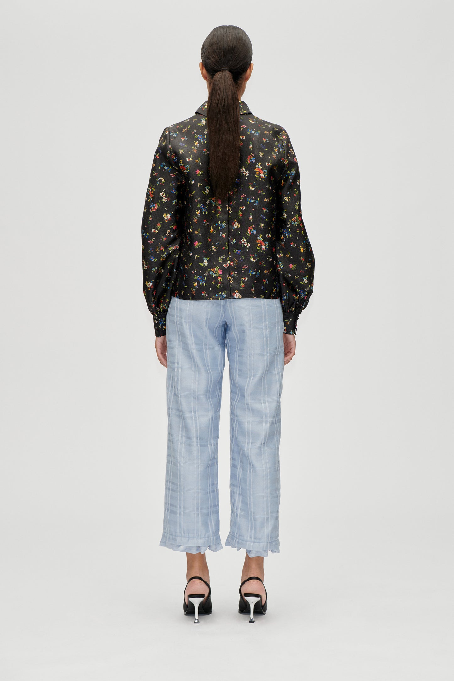 Flat Textured Poly, Gathered Long Sleeve Top