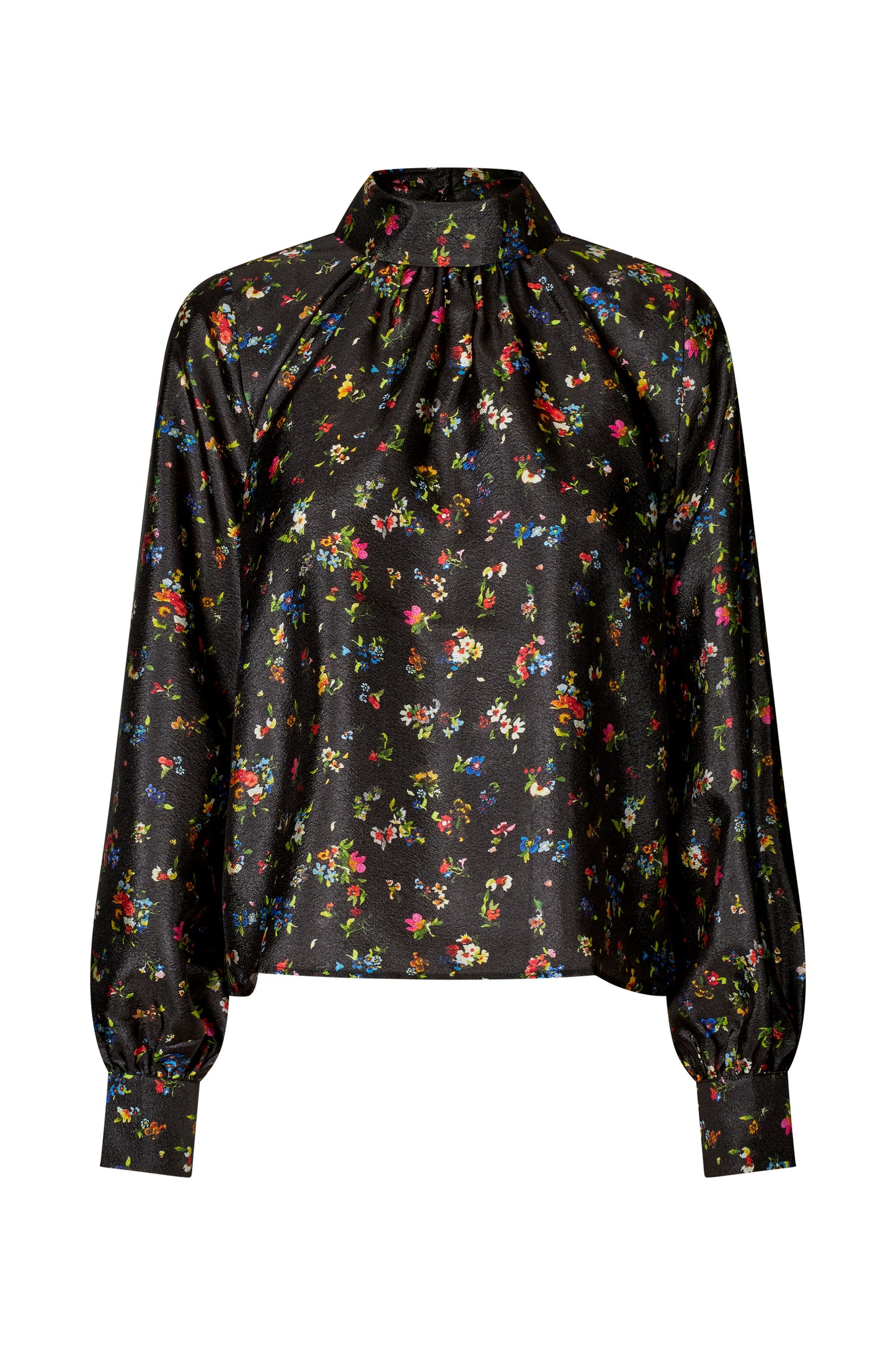 Flat Textured Poly, Gathered Long Sleeve Top