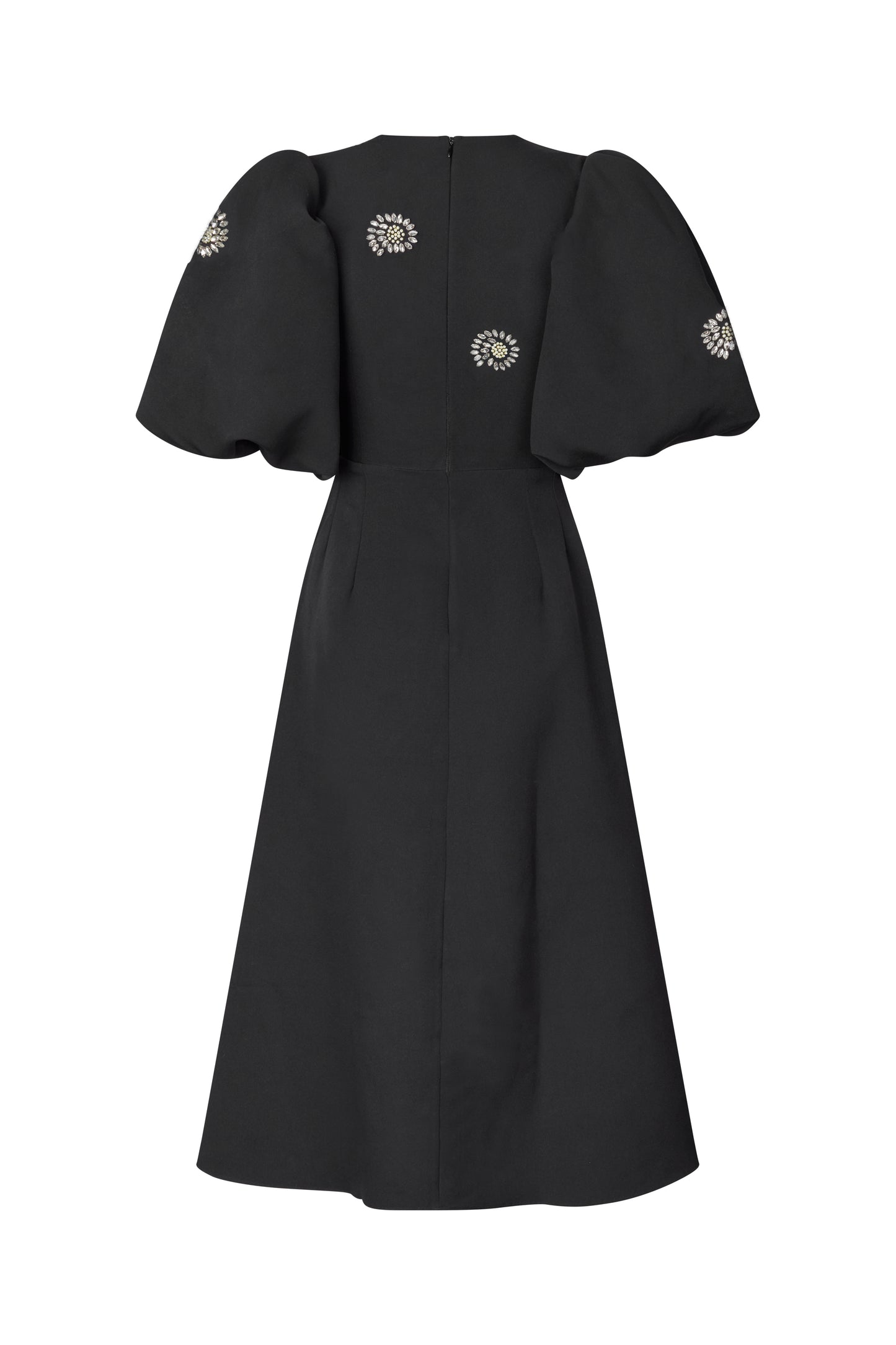 2564 Embellished Cady, Puff Sleeve Midi Dress