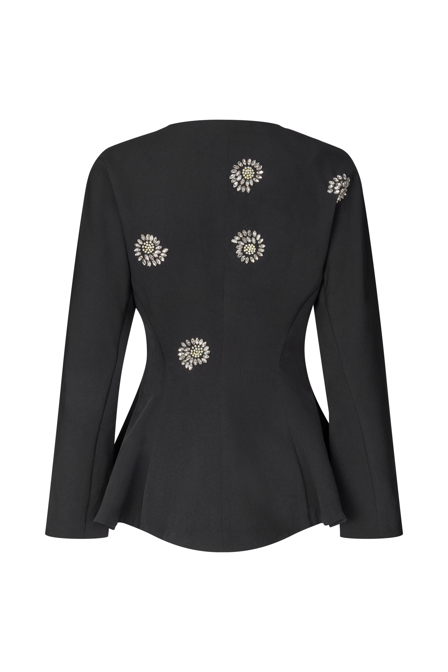 2564 Embellished Cady, Flared Hem Zip-Up Top