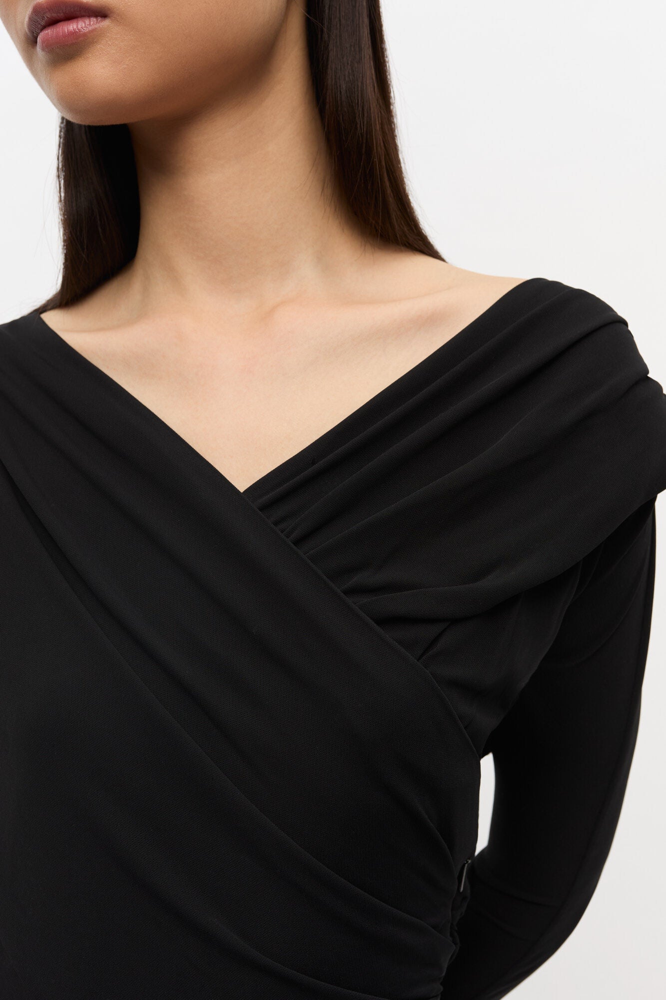 Interlock Jersey Crossover Ruched Long Dress