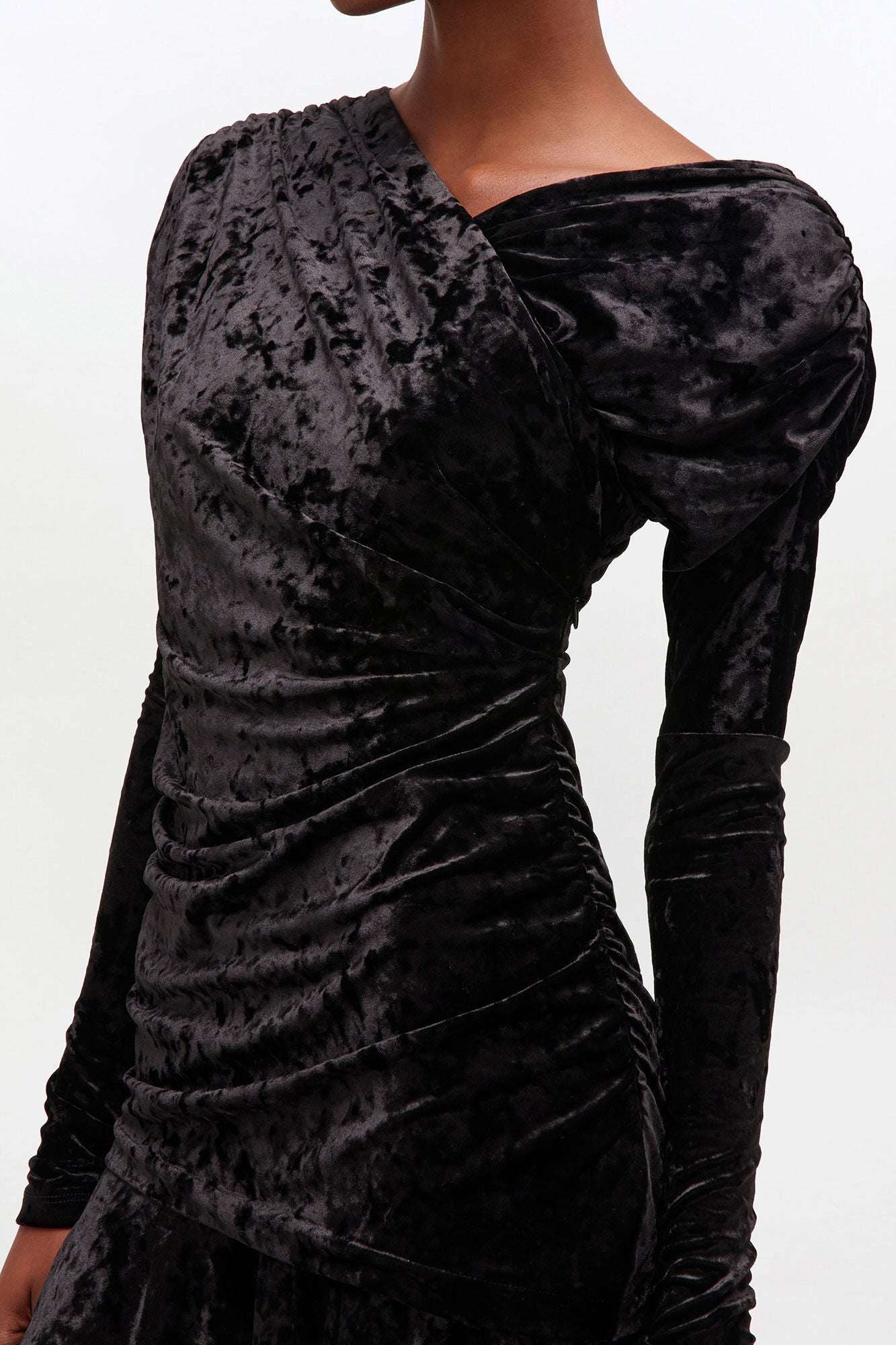 Velour Jersey Crossover Ruched Mini Dress