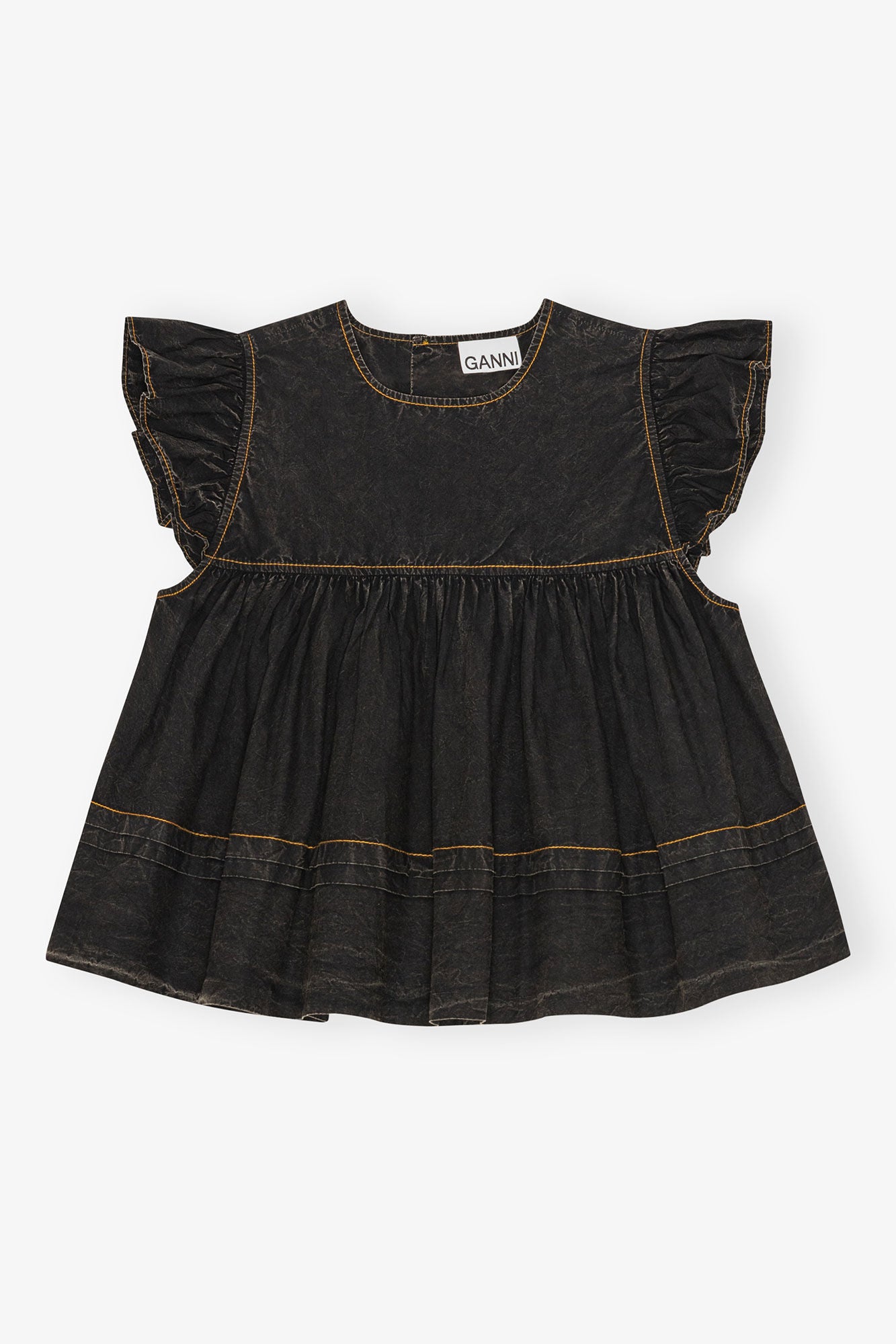 Garment Dyed Cotton Frill Sleeve Top