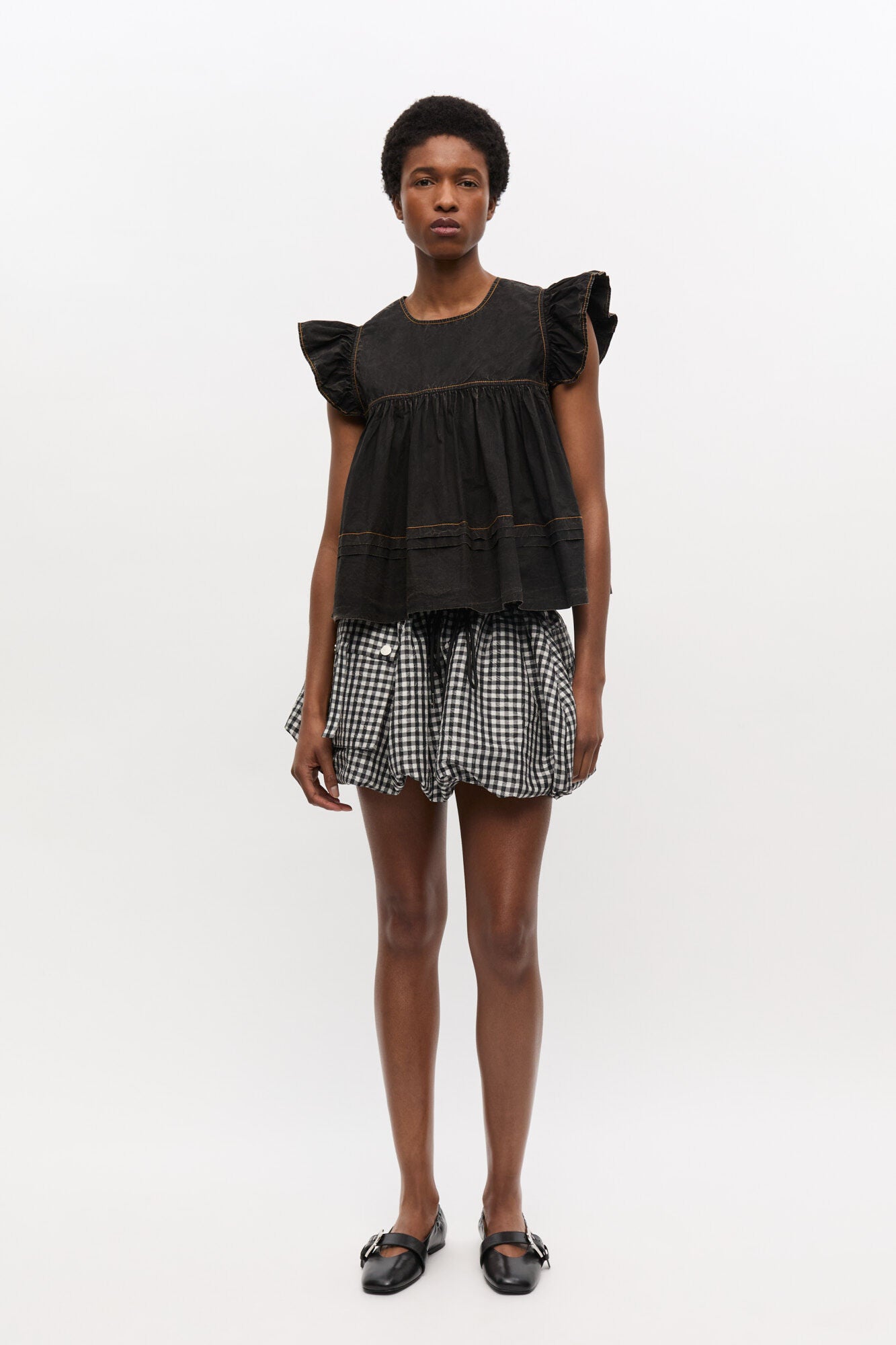 Garment Dyed Cotton Frill Sleeve Top