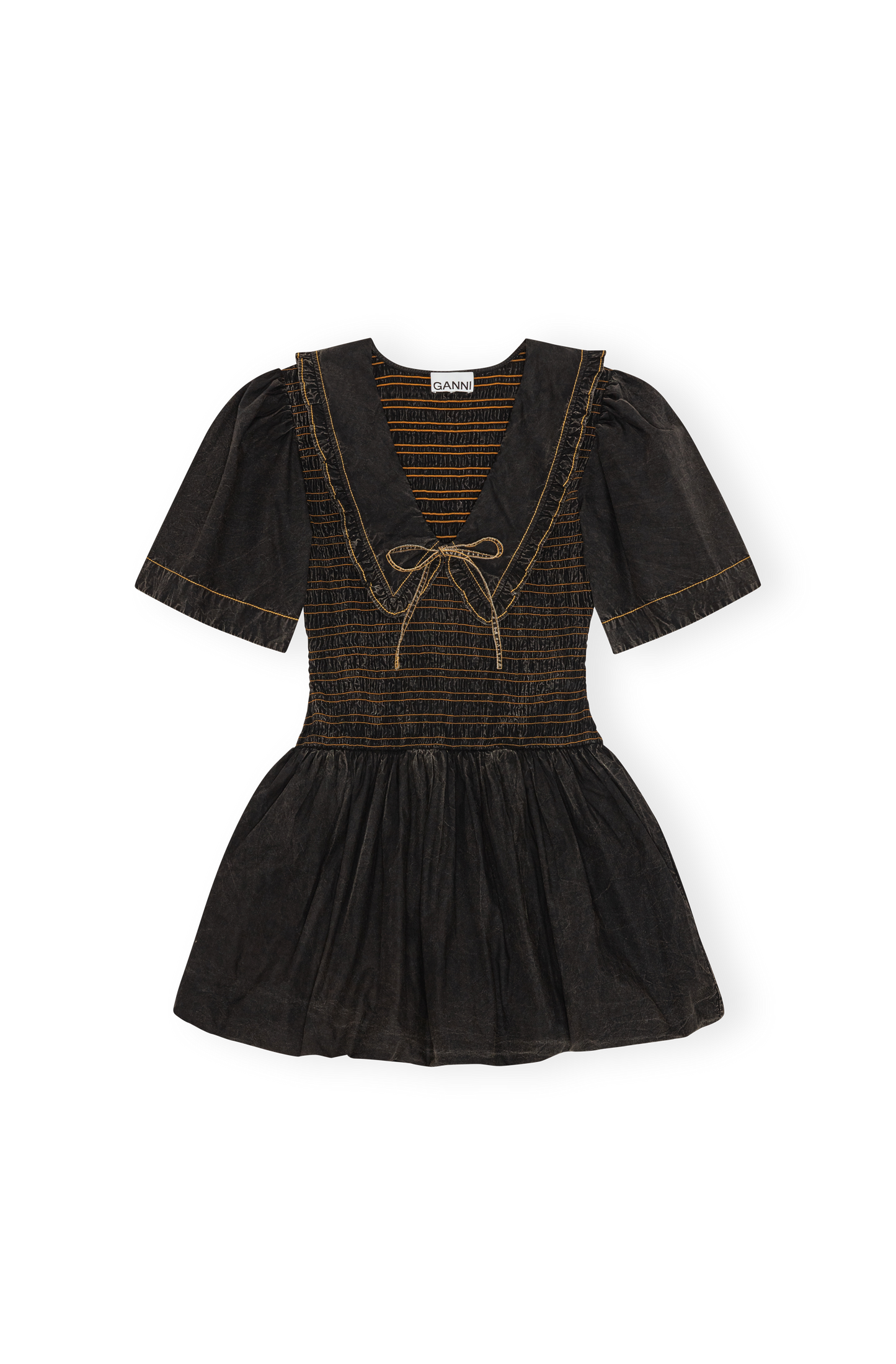 Garment Dyed Cotton Mini Smock Bubble Dress