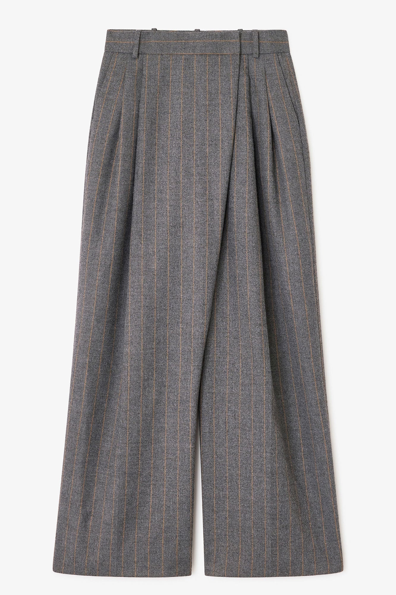 Brushed Wool Stripe Mid Waist Pants