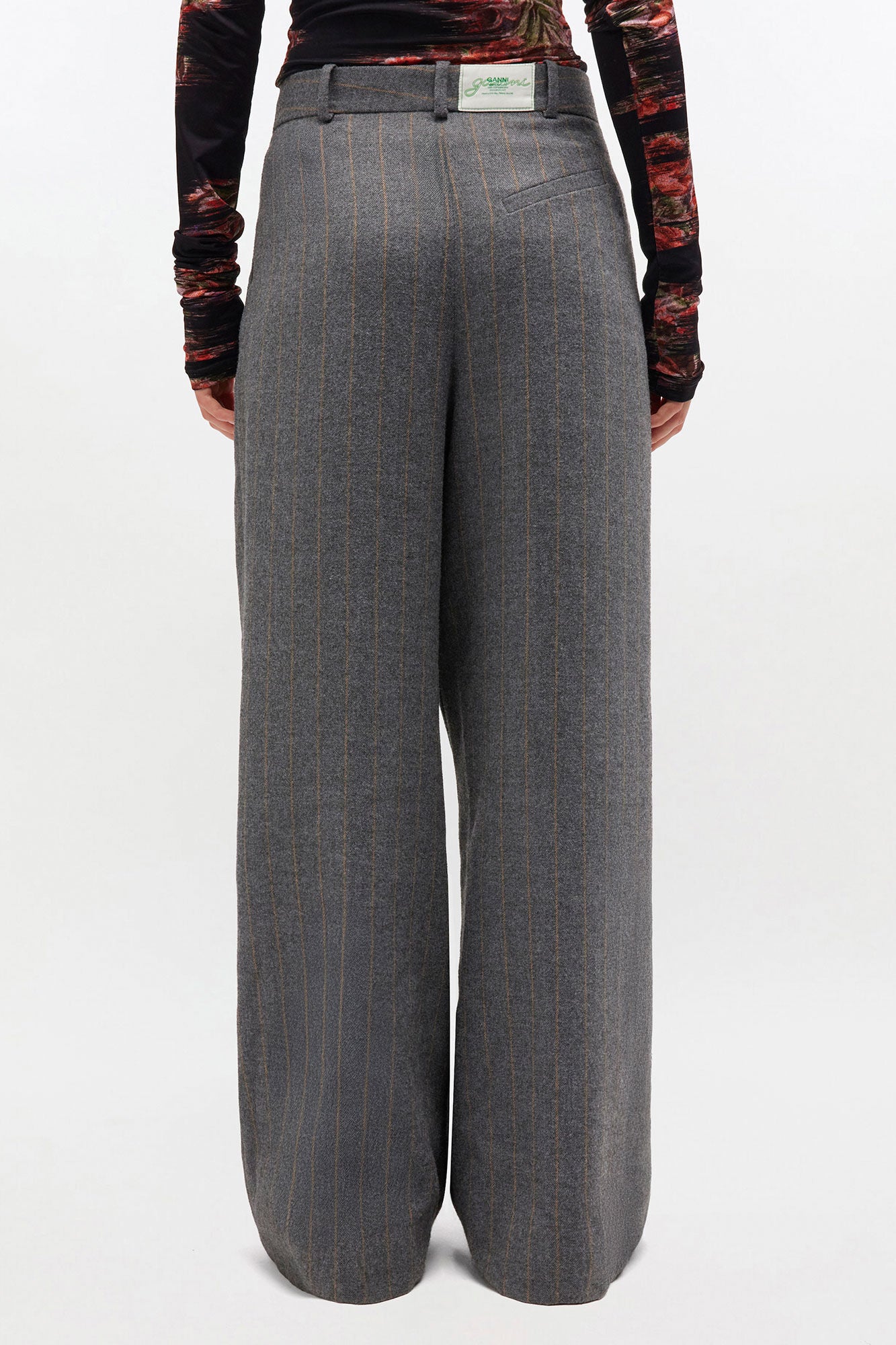 Brushed Wool Stripe Mid Waist Pants