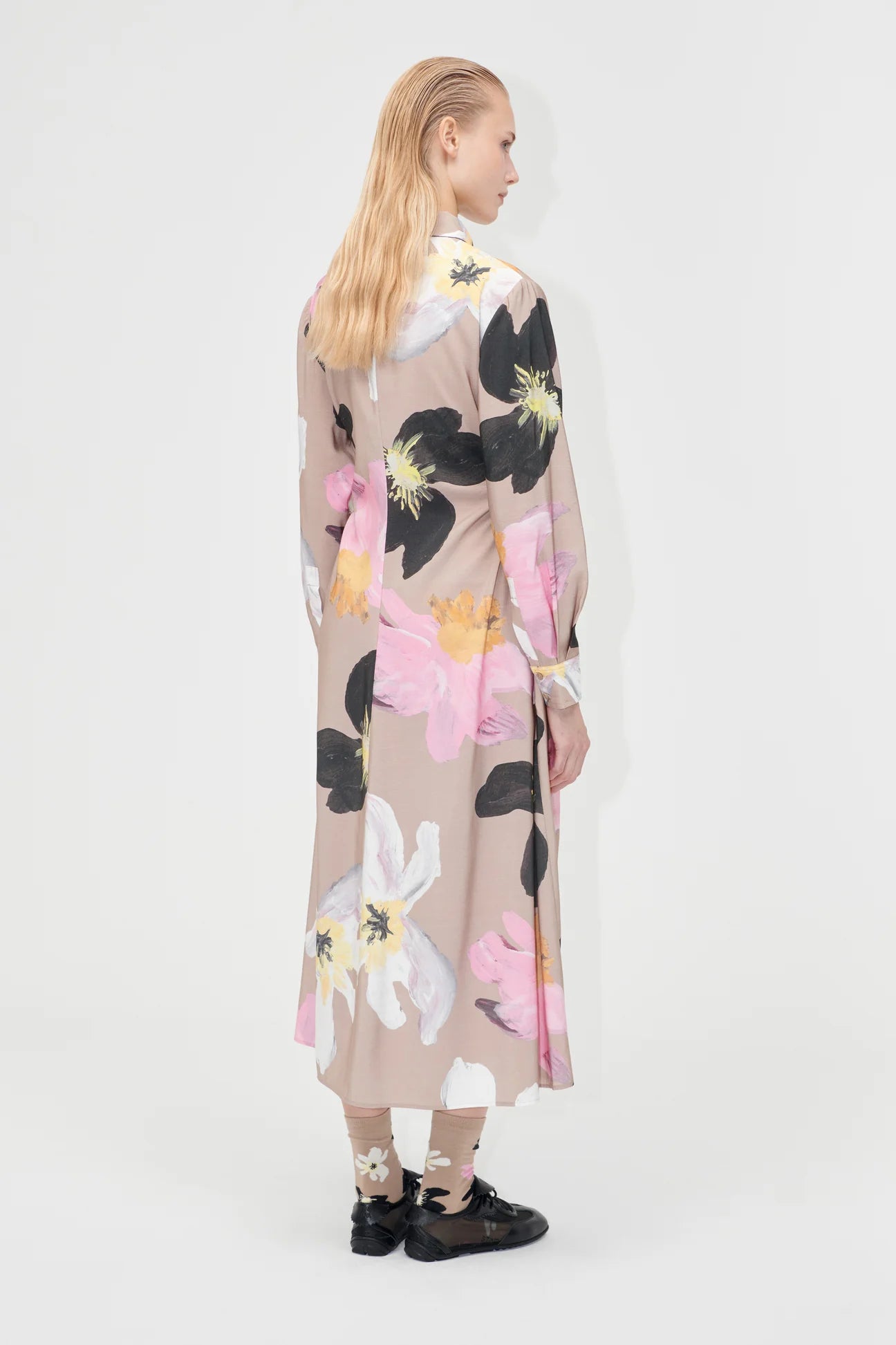 Waist Gather Shirt Midi Dress