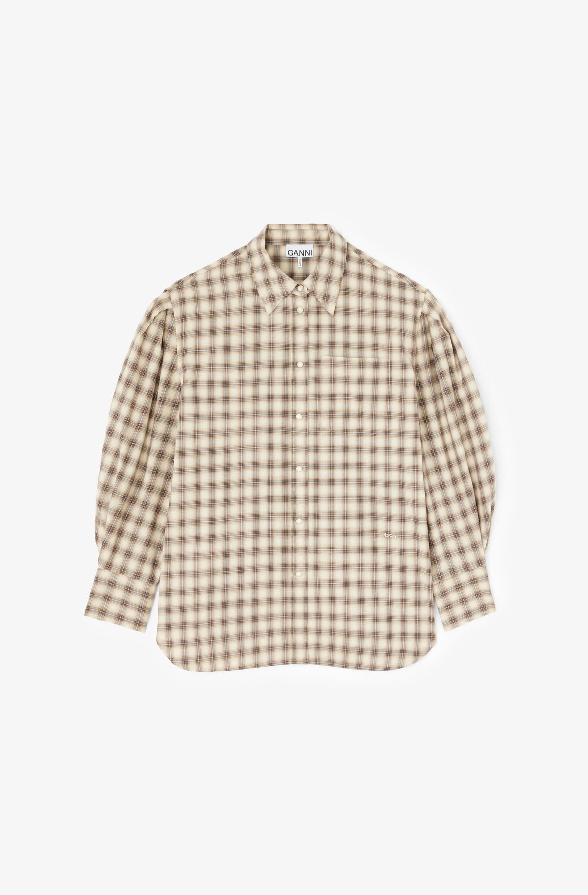 Light Check Flannel Pleated Sleeve Shirt