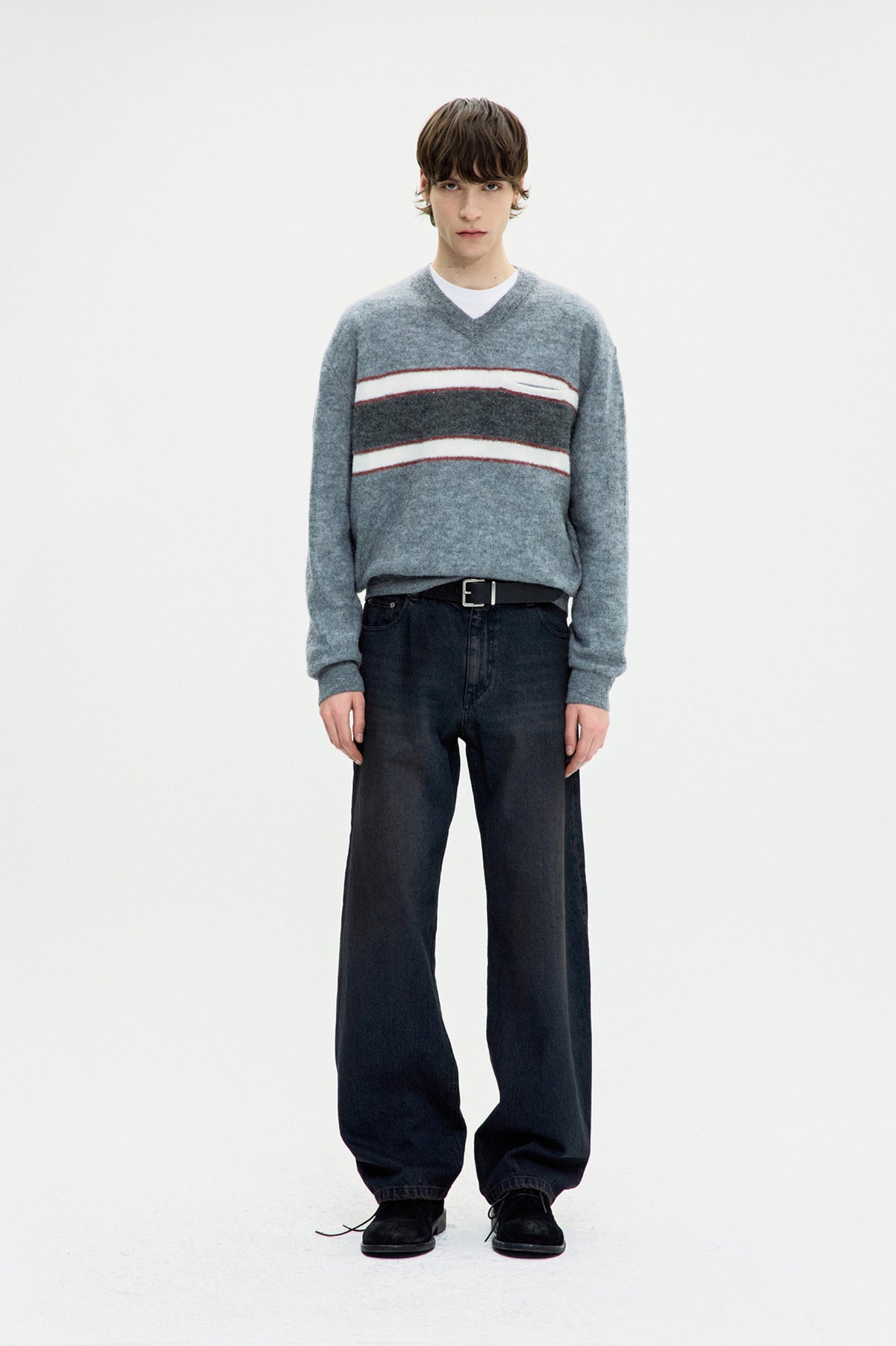 ALPACA BLEND STRIPED V-NECK SWEATER