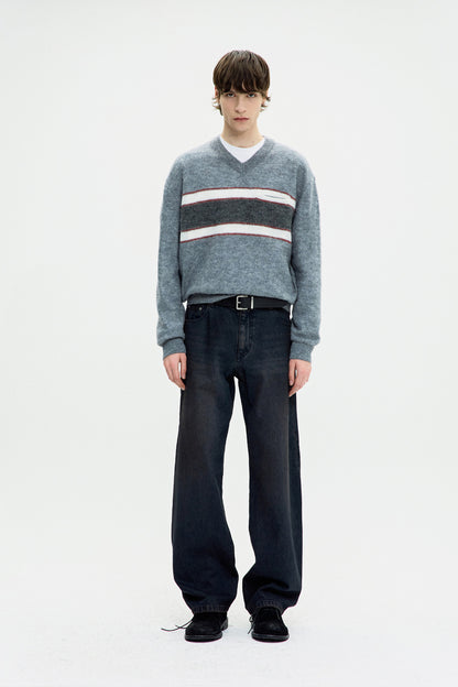 ALPACA BLEND STRIPED V-NECK SWEATER