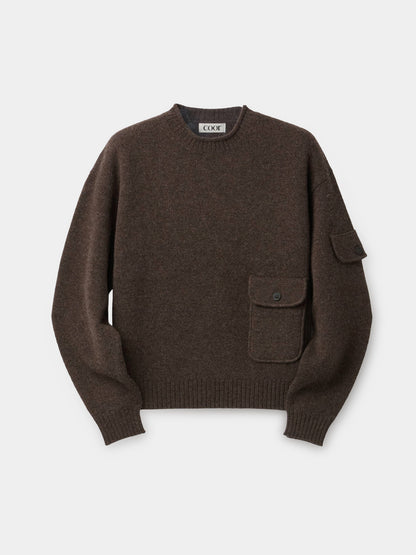 WOOL CROPPED POCKET CREWNECK SWEATER