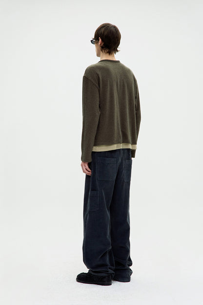HAIRY HENLEY NECK LAYERED T-SHIRT