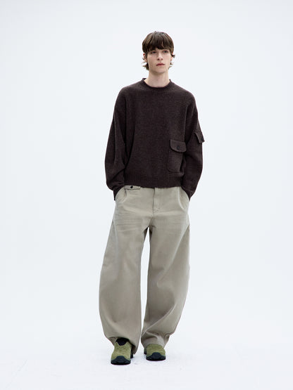 WOOL CROPPED POCKET CREWNECK SWEATER
