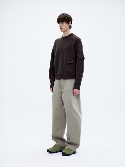 WOOL CROPPED POCKET CREWNECK SWEATER