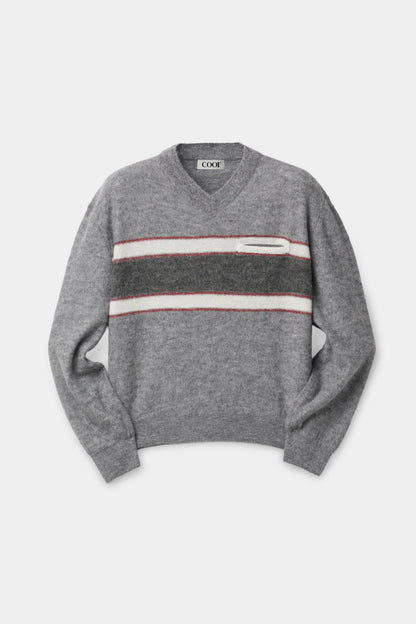 ALPACA BLEND STRIPED V-NECK SWEATER