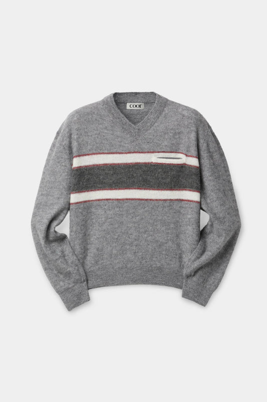 ALPACA BLEND STRIPED V-NECK SWEATER