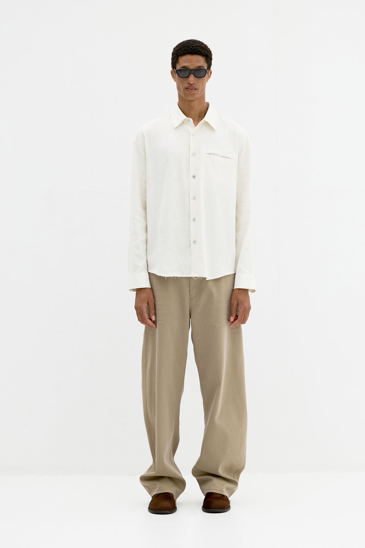 LINEN SILK CUTTED SHIRT
