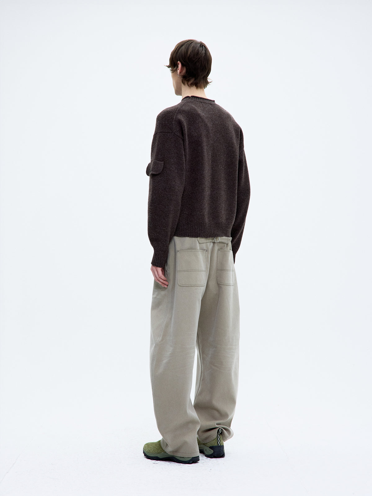 WOOL CROPPED POCKET CREWNECK SWEATER