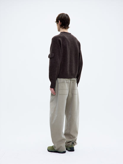 WOOL CROPPED POCKET CREWNECK SWEATER