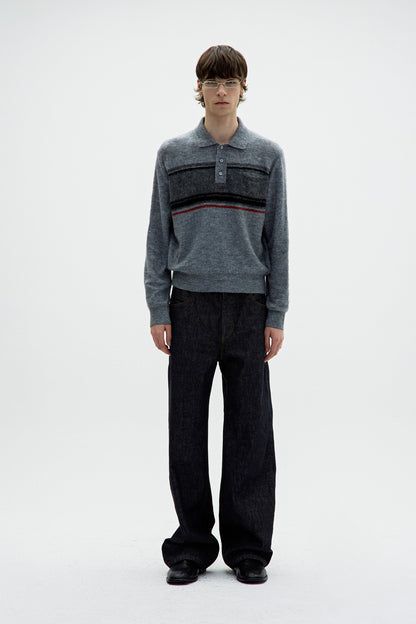 ALPACA BLEND STRIPED POLO SWEATER