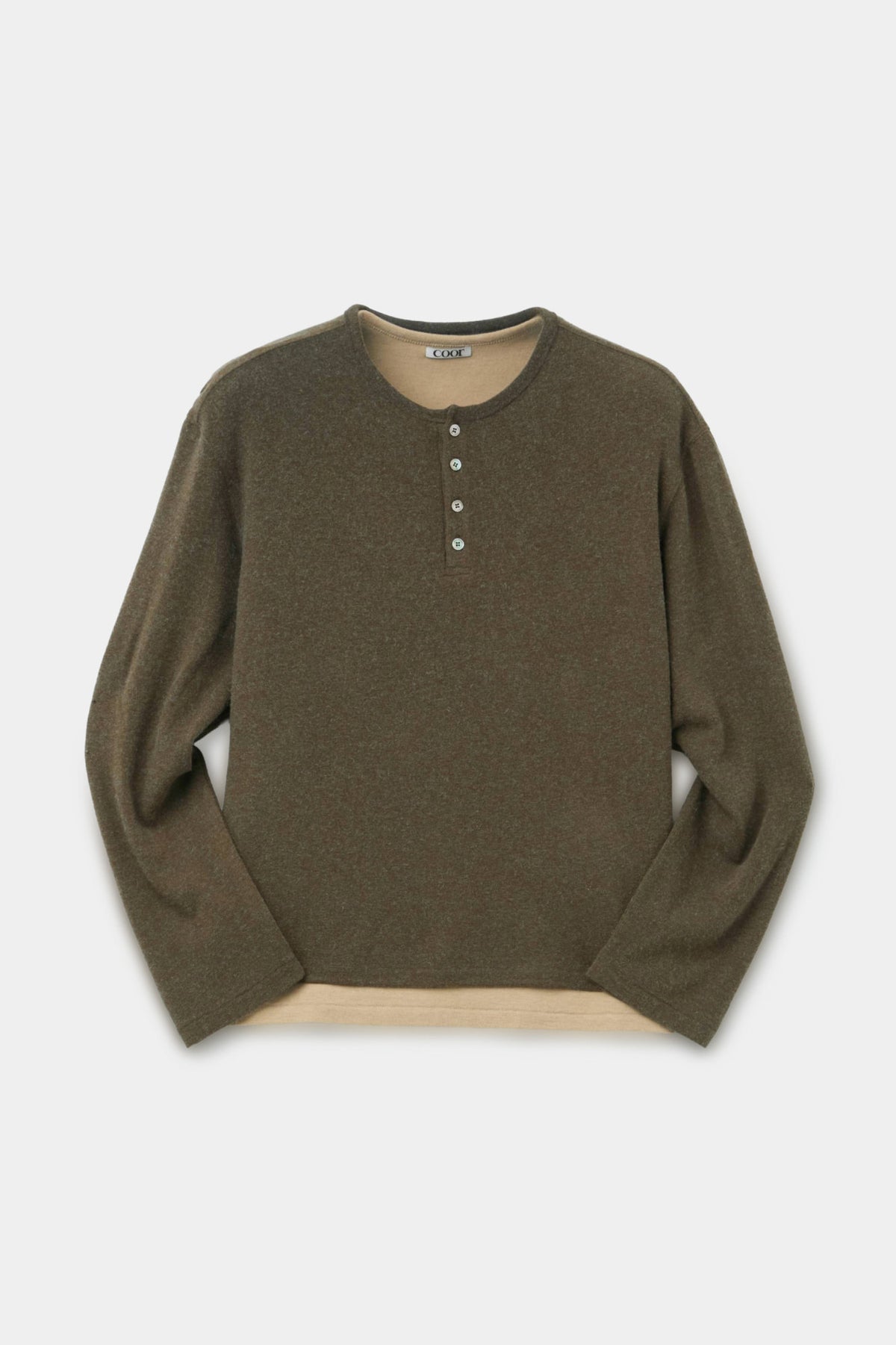 HAIRY HENLEY NECK LAYERED T-SHIRT