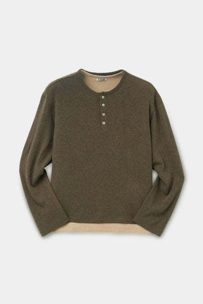 HAIRY HENLEY NECK LAYERED T-SHIRT