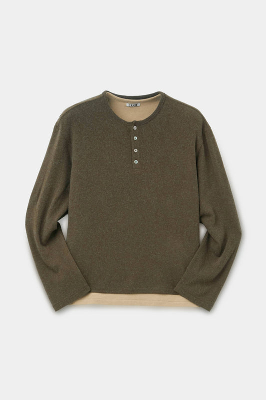 HAIRY HENLEY NECK LAYERED T-SHIRT