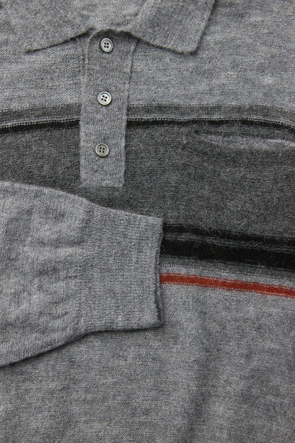 ALPACA BLEND STRIPED POLO SWEATER