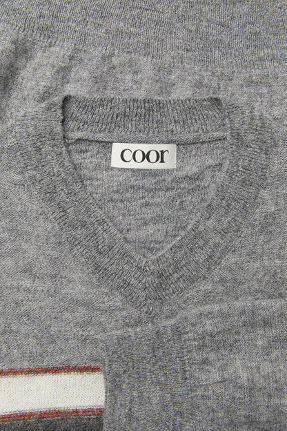 ALPACA BLEND STRIPED V-NECK SWEATER