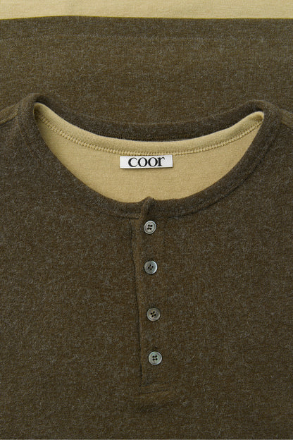 HAIRY HENLEY NECK LAYERED T-SHIRT