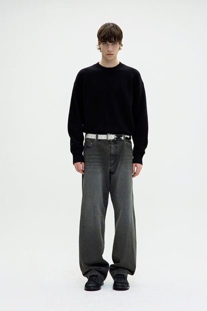 WOOL CROPPED CREWNECK SWEATER