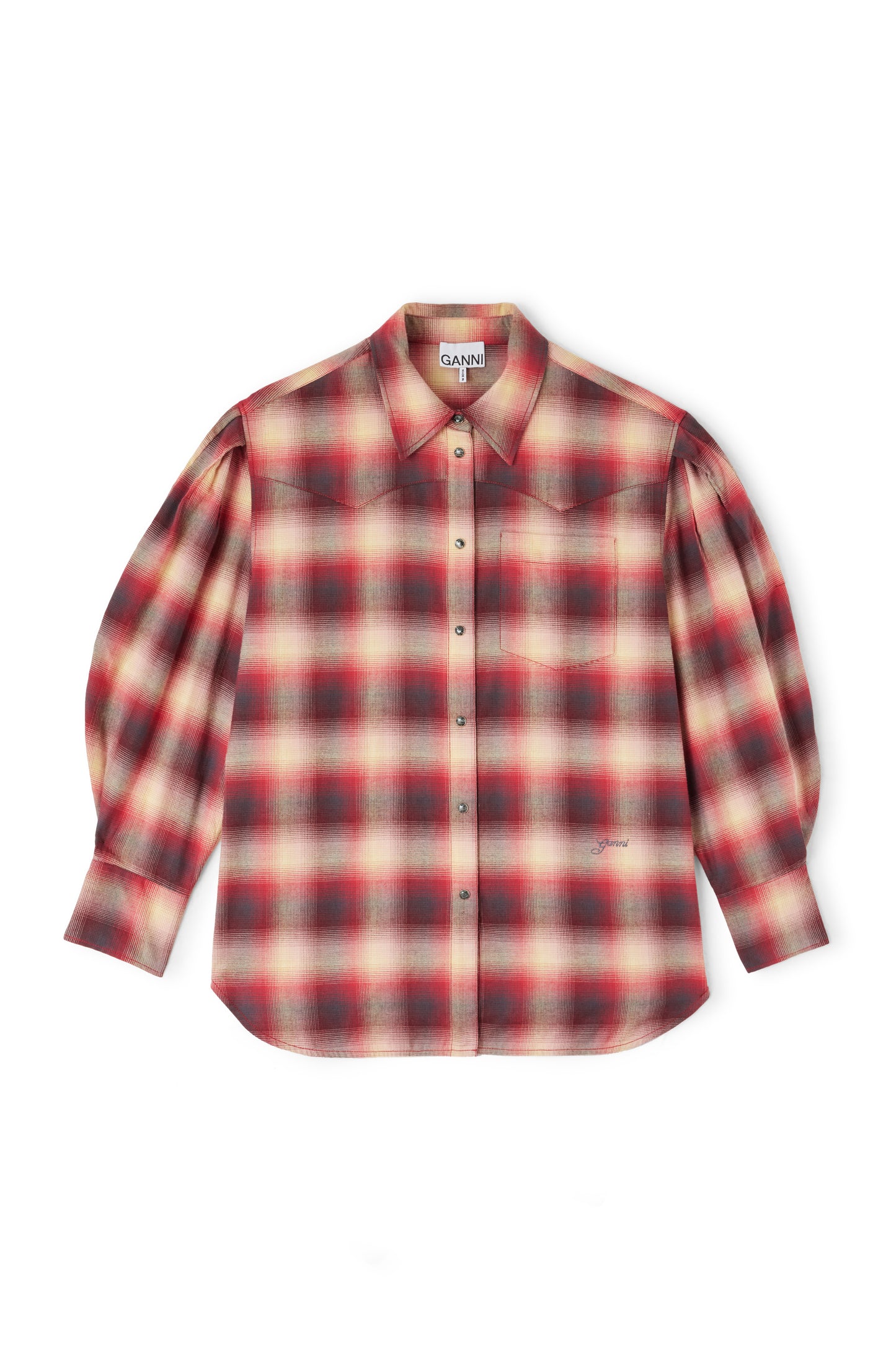 Cotton Flannel Check Pleated Sleeve Shirt
