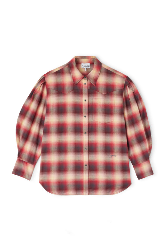 Cotton Flannel Check Pleated Sleeve Shirt