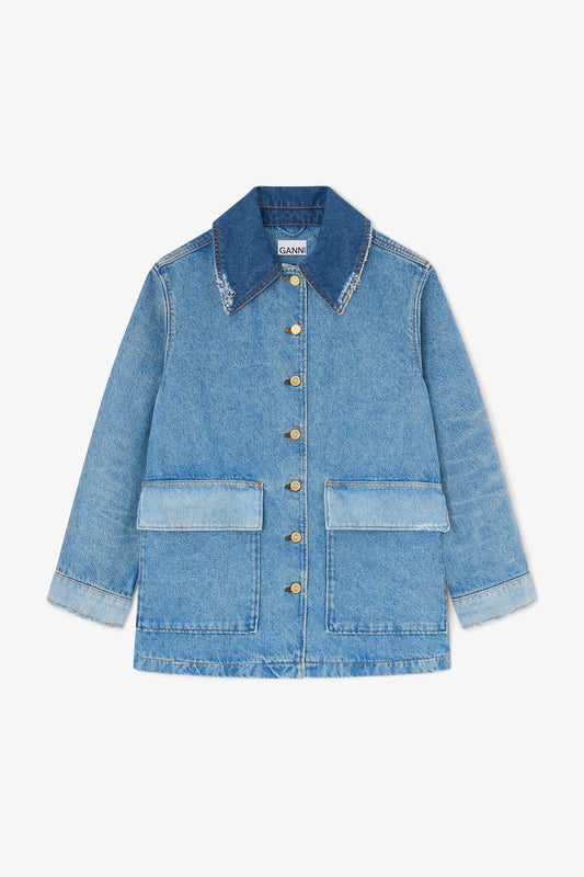 Patchwork Denim Midi Jacket