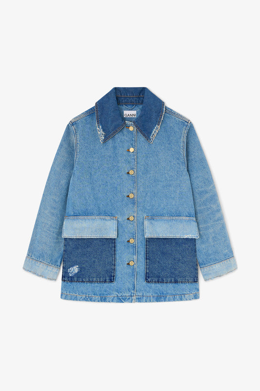 Patchwork Denim Midi Jacket