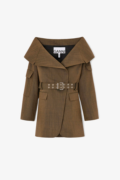 Light Wool  Open Collar Blazer