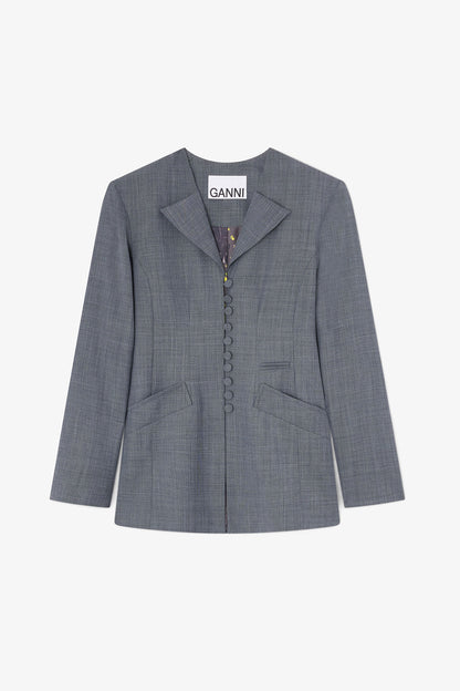 Wool Melange Long Button Blazer