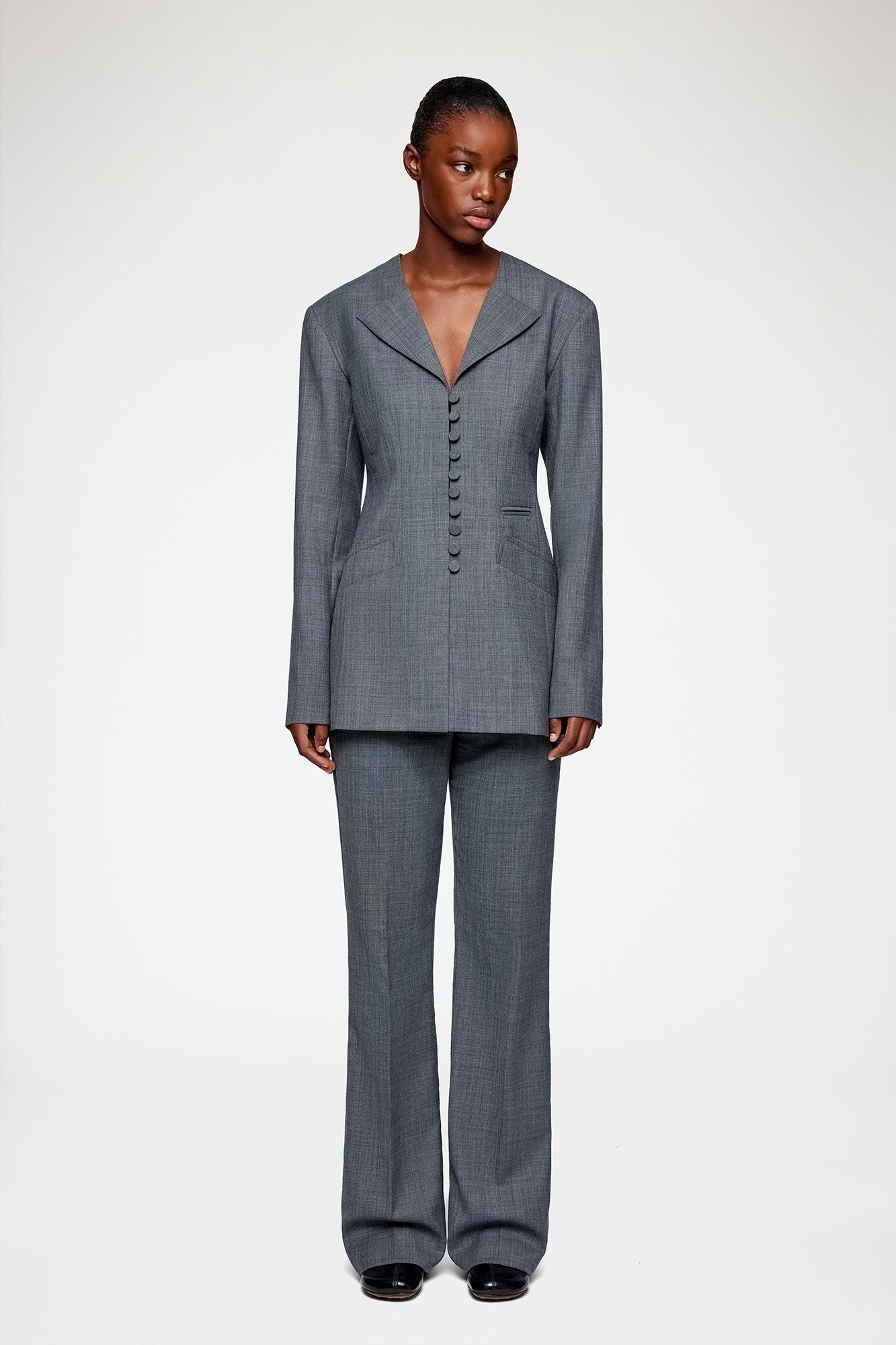 Wool Melange Long Button Blazer