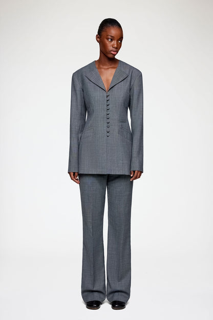 Wool Melange Long Button Blazer